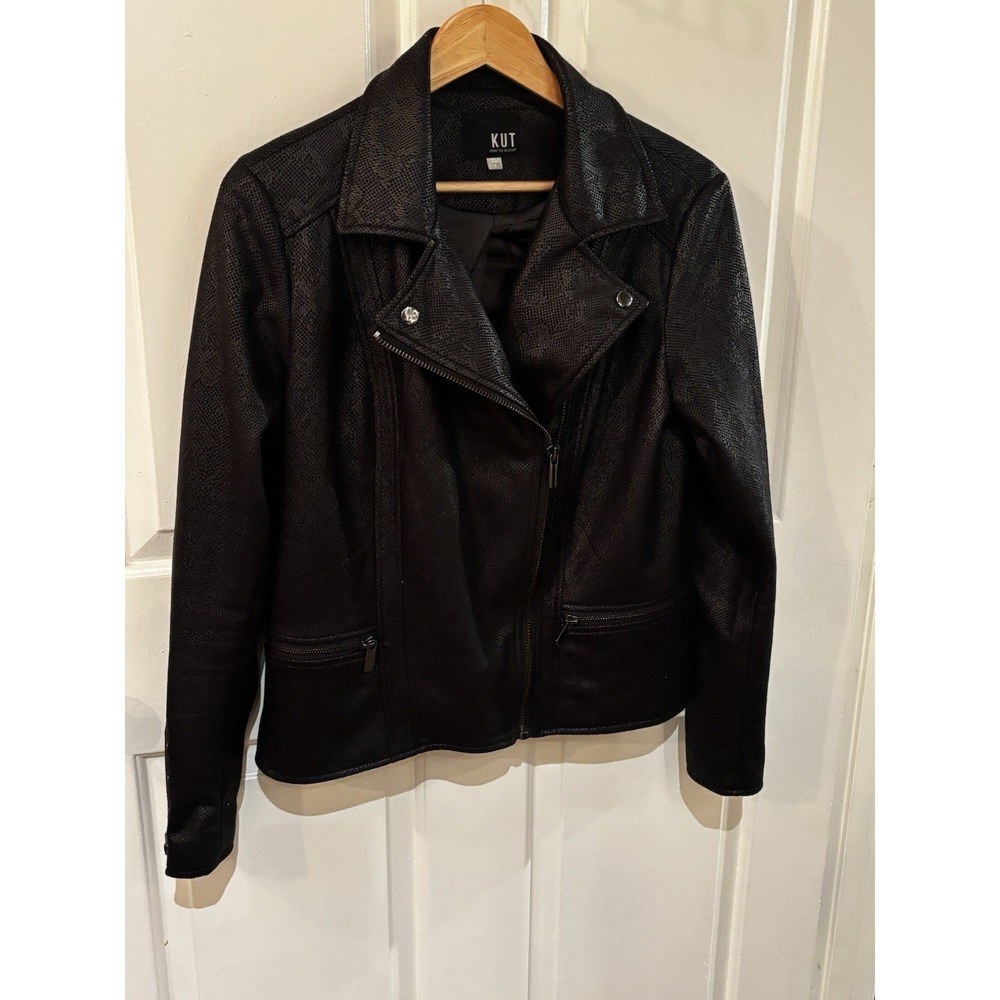 Kut From Kloth Snake Skin Pattern Biker Motto Faux Suede Jacket ~Sixe Large